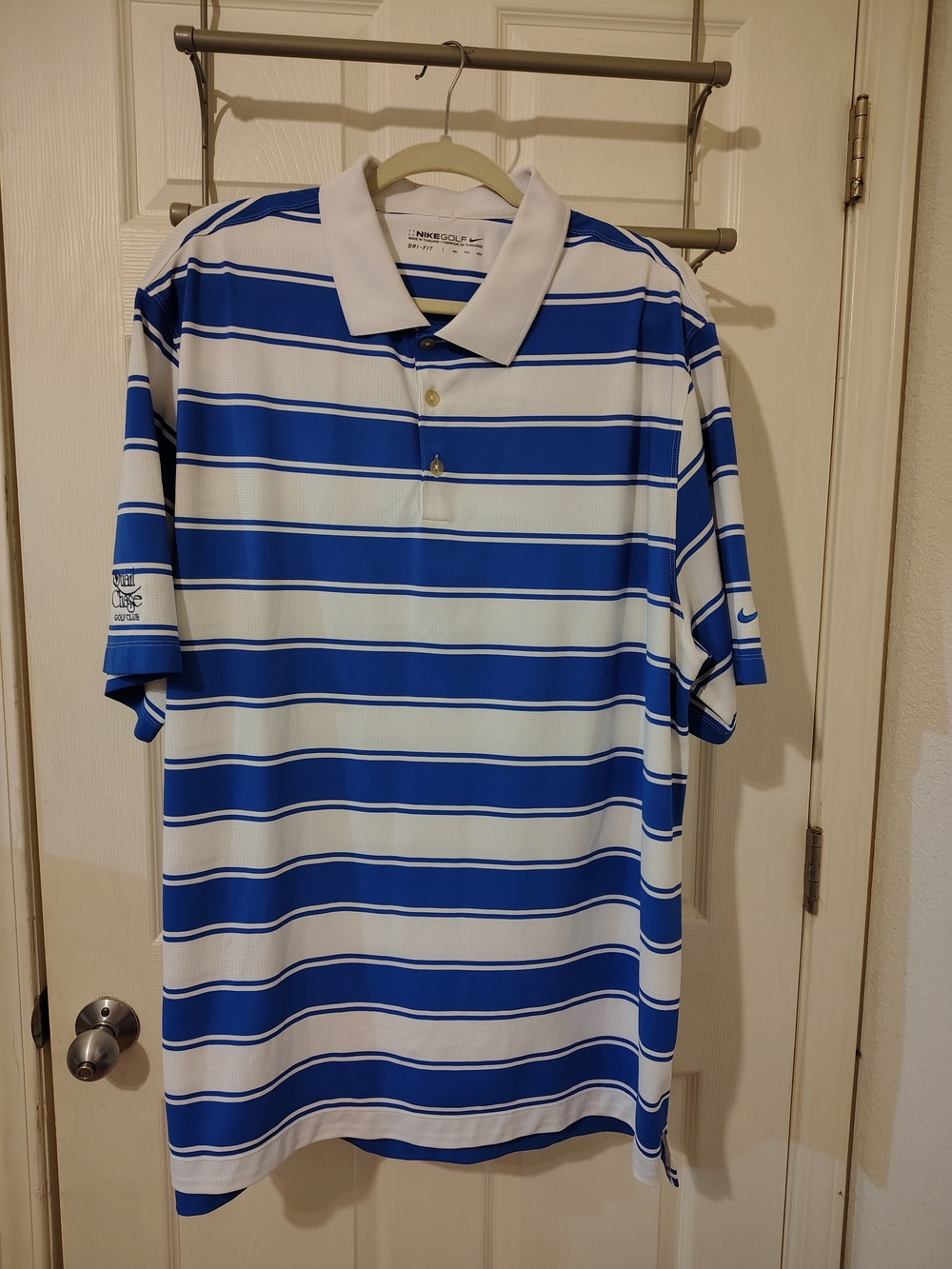 Nike Golf Dri-Fit Polo Shirt Mens XXL Blue White Striped Quail Chase Golf Club